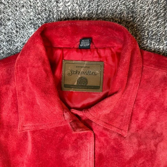 Vtg St. Johns Bay Womens Red Genuine Suede Leather Jacket Petite Medium - Picture 2 of 14